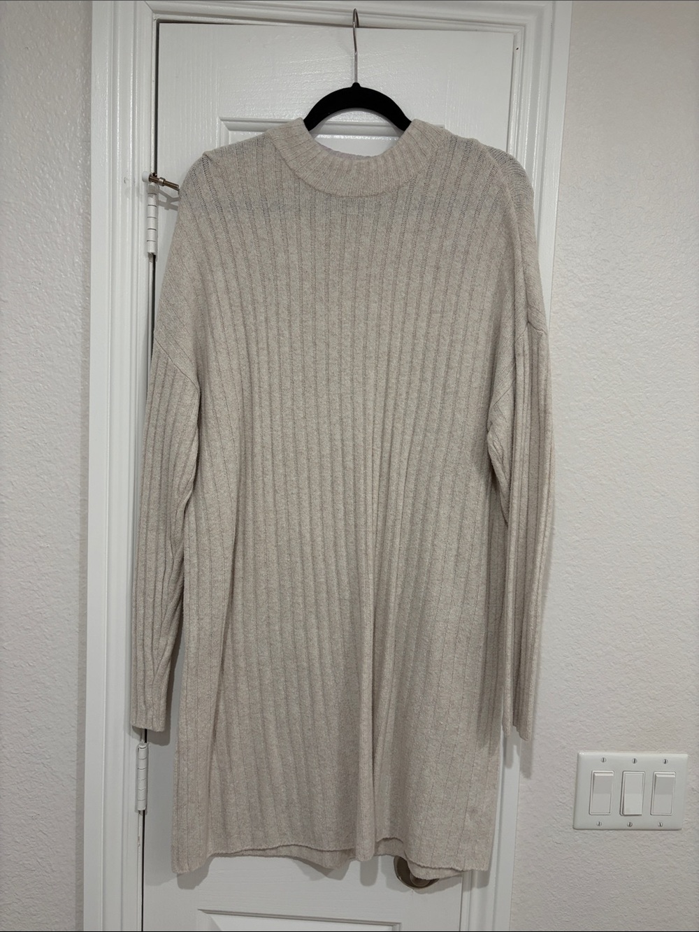 Hilary Radley Ribbed Mock Neck Longline Sweater - Beige